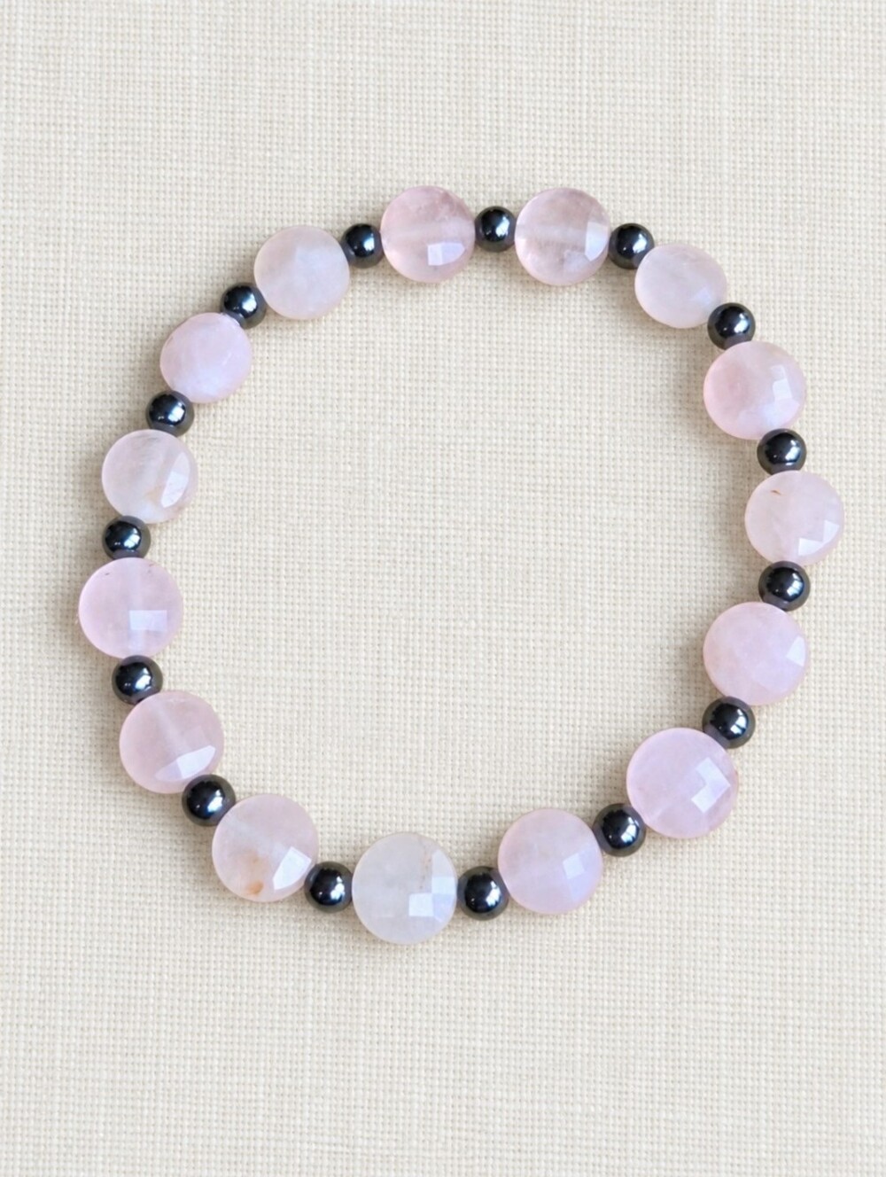 Rose Quartz & Hematite Beaded Stretch Bracelet | Handmade